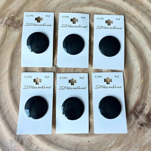 Vintage New Streamline Buttons Set of 6 Black Round Sewing Crafts 1-1/4" - Picture 1 of 5